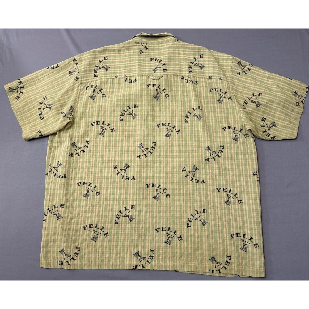 Pelle Pelle Mens XXL Short Sleeve Button Up Shirt Green Logo Y2K Streetweat